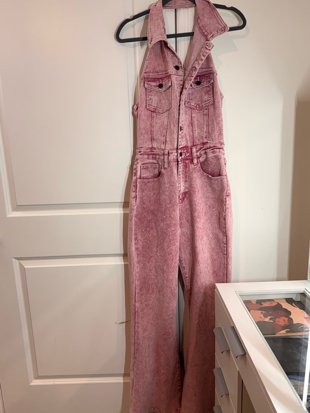 Fashion Nova Pink Acid-Wash Denim Overalls Jumpsuit